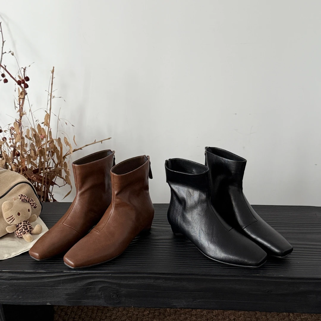 洋气瘦瘦靴大黄靴时尚百搭复古英伦风粗跟高跟方头短装靴成