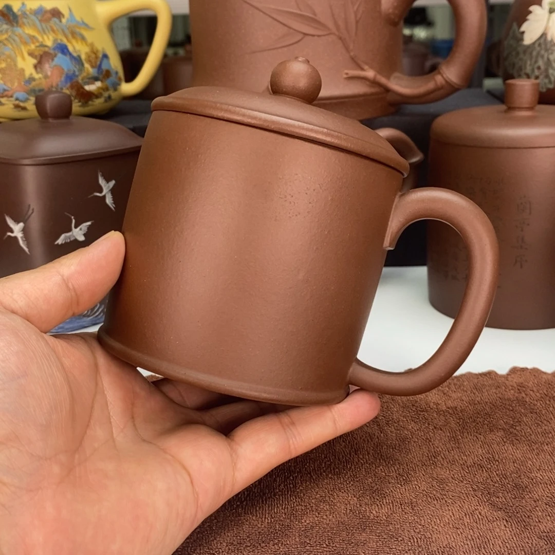 紫砂茶杯光素紫泥盖杯（原矿混合粗砂）