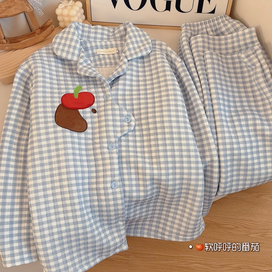 苹果小狗｜空气棉夹层睡衣女秋冬卡通长袖加厚保暖家居服两件套