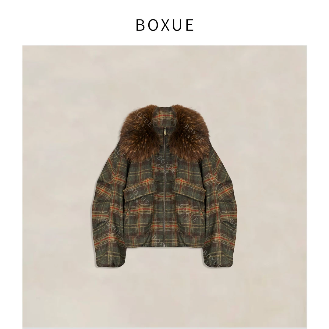 BOXUE“长岛”2025秋冬貉子毛90鹅绒羽绒服外套#251012YR5650