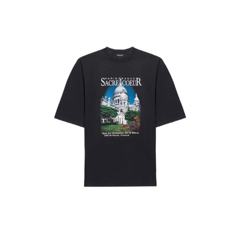 99新 Balenciaga/巴黎世家  ss21 复古平纹布城堡印花 T恤 短袖