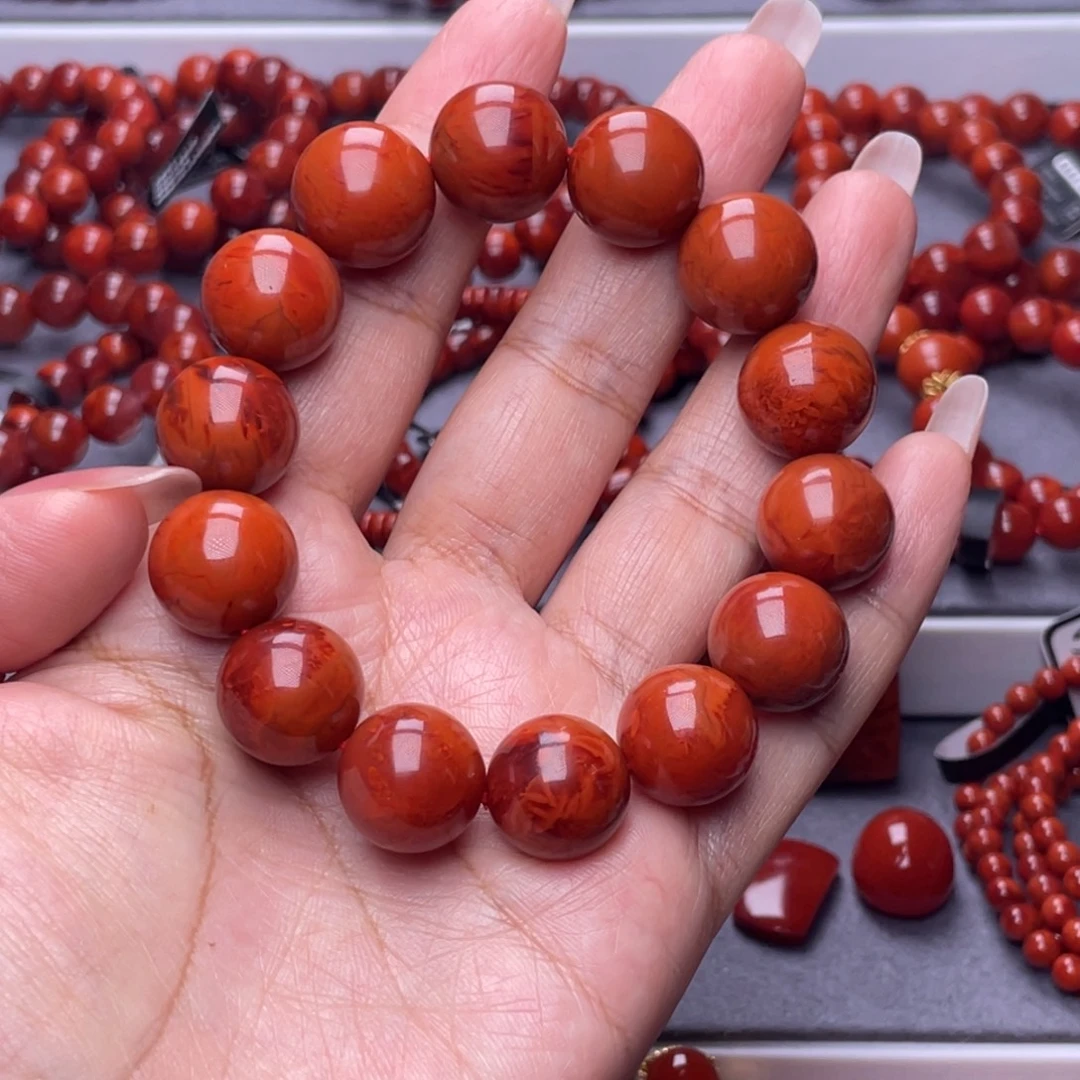 南红玛瑙未镶嵌其他W15.5mm柿子虎皮纹圆珠单圈手串