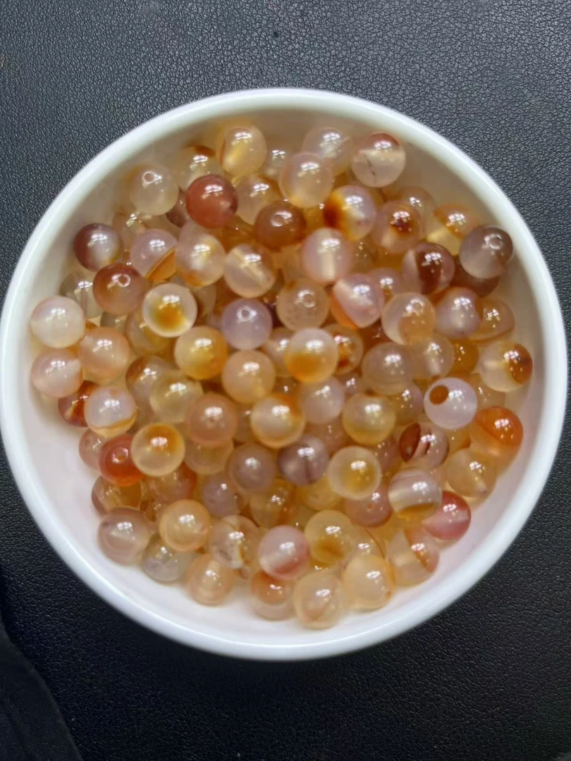 天然珠宝玉石 散珠 南红荔枝冻飘花 Q287  10MM 25颗（赠弹力线）