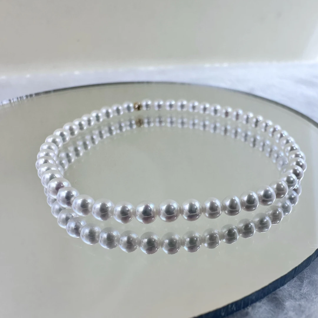 天然淡水珍珠手链 18K金球弹力绳正圆极光3-4mm4-5mm精致备注圈口