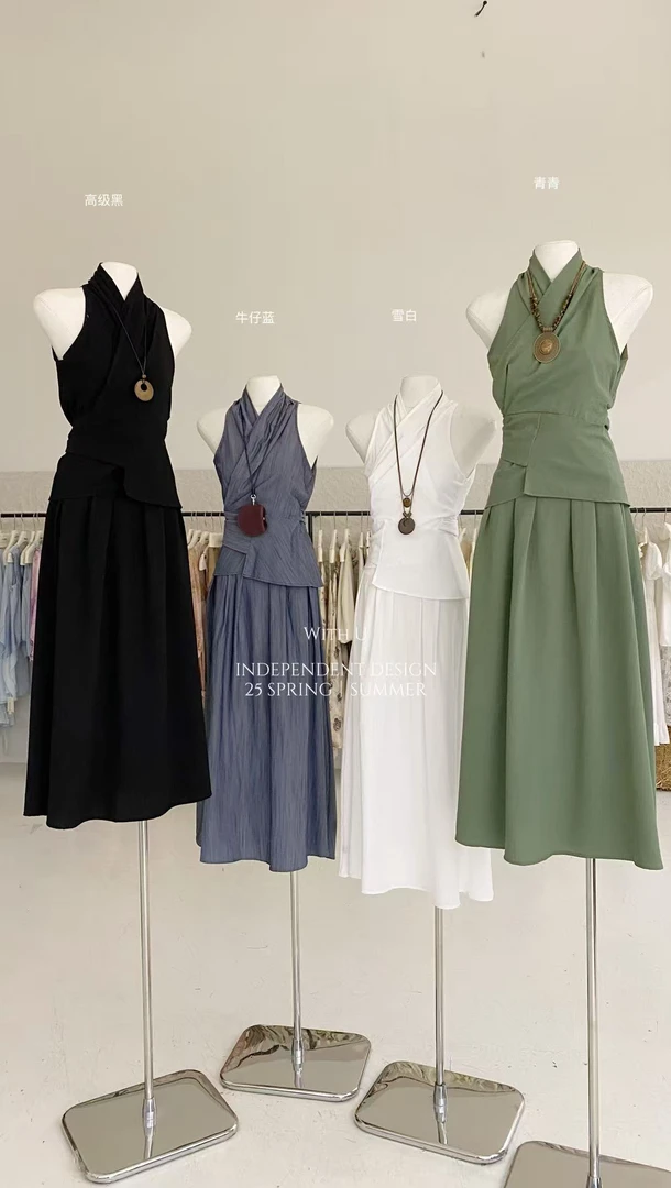 withu@6921 法式V领嘛嘛绑带套装 7-15