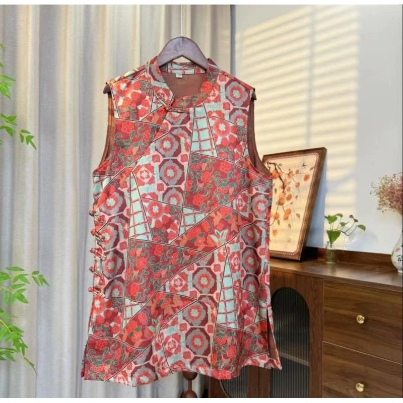 【花海】新中式国风连衣裙女2025年夏季新款盘扣无袖旗袍马甲背心裙