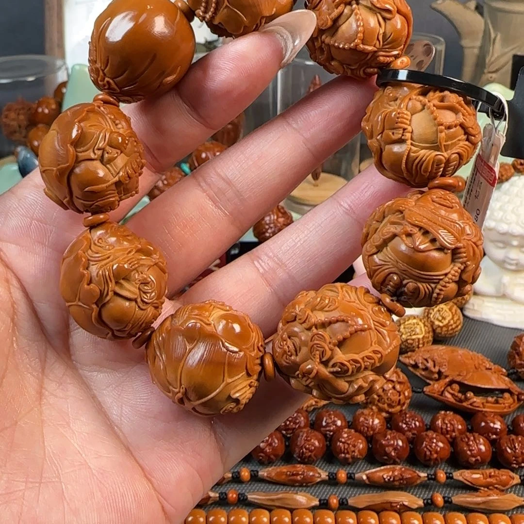 手串/手链橄榄核宽2.4梅林红核荷叶弥勒佛