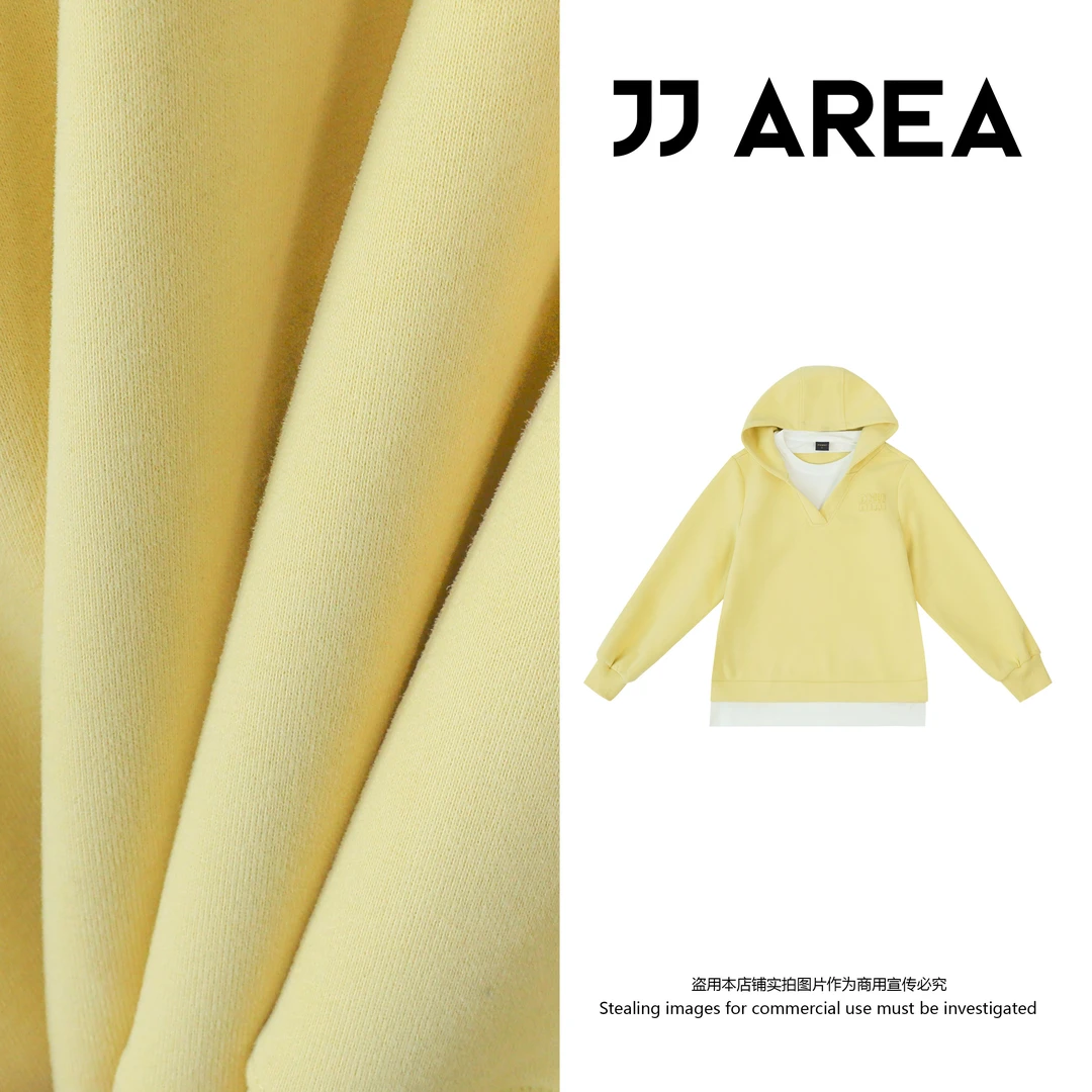 【JJ AREA】&娇娇“休闲时光”秋季新款假两件连帽V领贴布绣卫衣