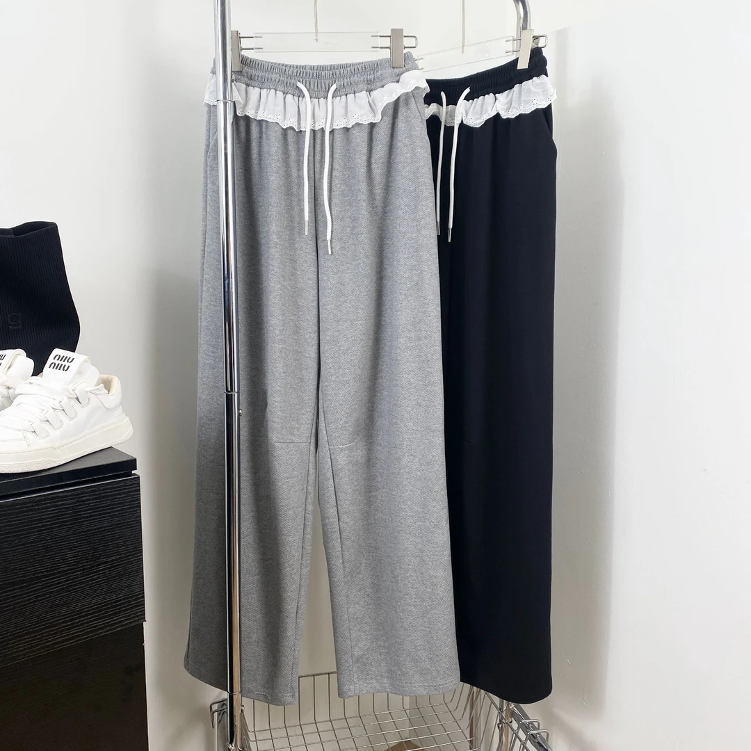 【花边卫裤，小韩日记】卫裤时尚百搭宽松休闲阔腿抽绳春款3502