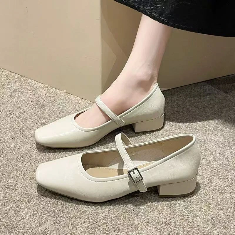 百搭复古法式玛丽珍鞋粗跟温柔高跟鞋鞋子6022-1