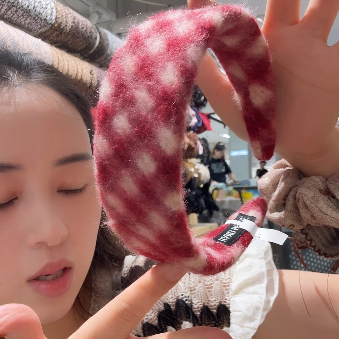 皮质铁合金红格子毛衣发箍17