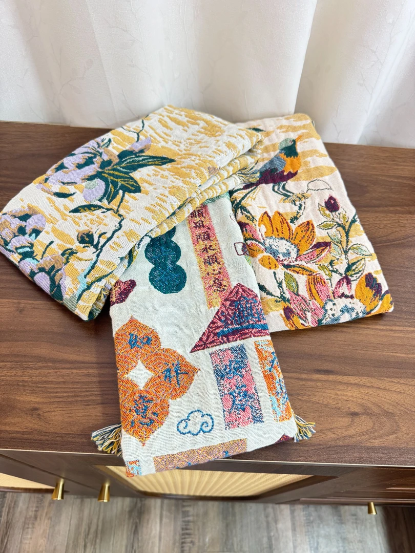 顺心顺意棉纱布成人毛巾35*75流苏多功能面巾茶巾三条装