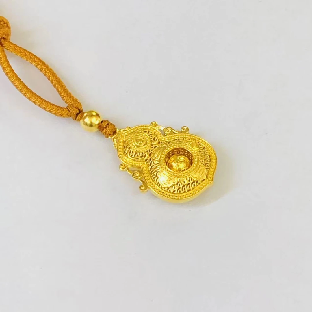 黄金足金999四美花丝葫芦古法吊坠