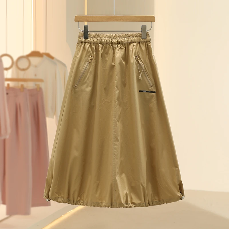 【艾w】设计感复古纯棉抽绳半身裙2025春季新款撤柜女装