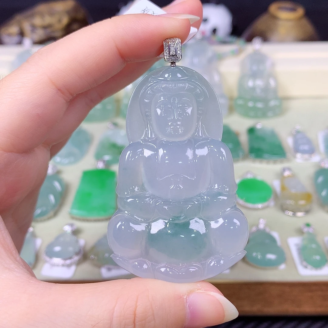 翡翠18K金镶嵌吊坠(不含链)
