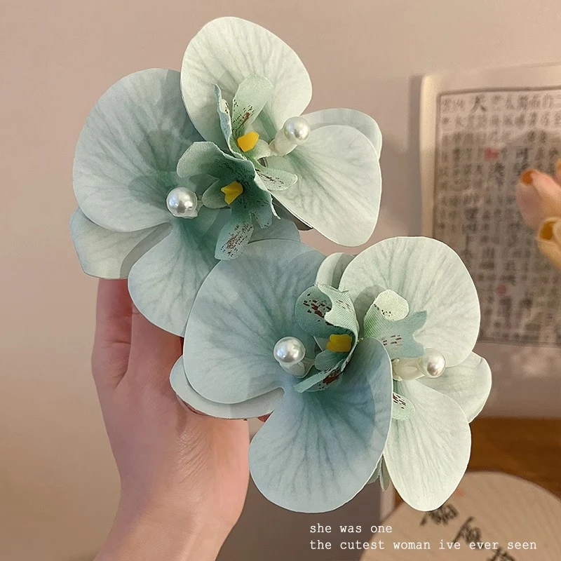 新中式蝴蝶兰花朵发夹女2025新款不硌头鸭嘴夹大号后脑勺一字抓夹