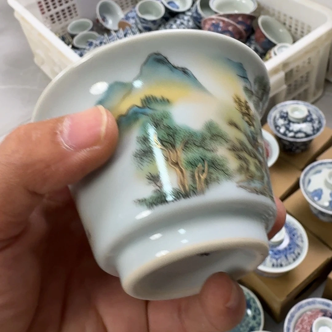 摆件千里江山两才盖碗