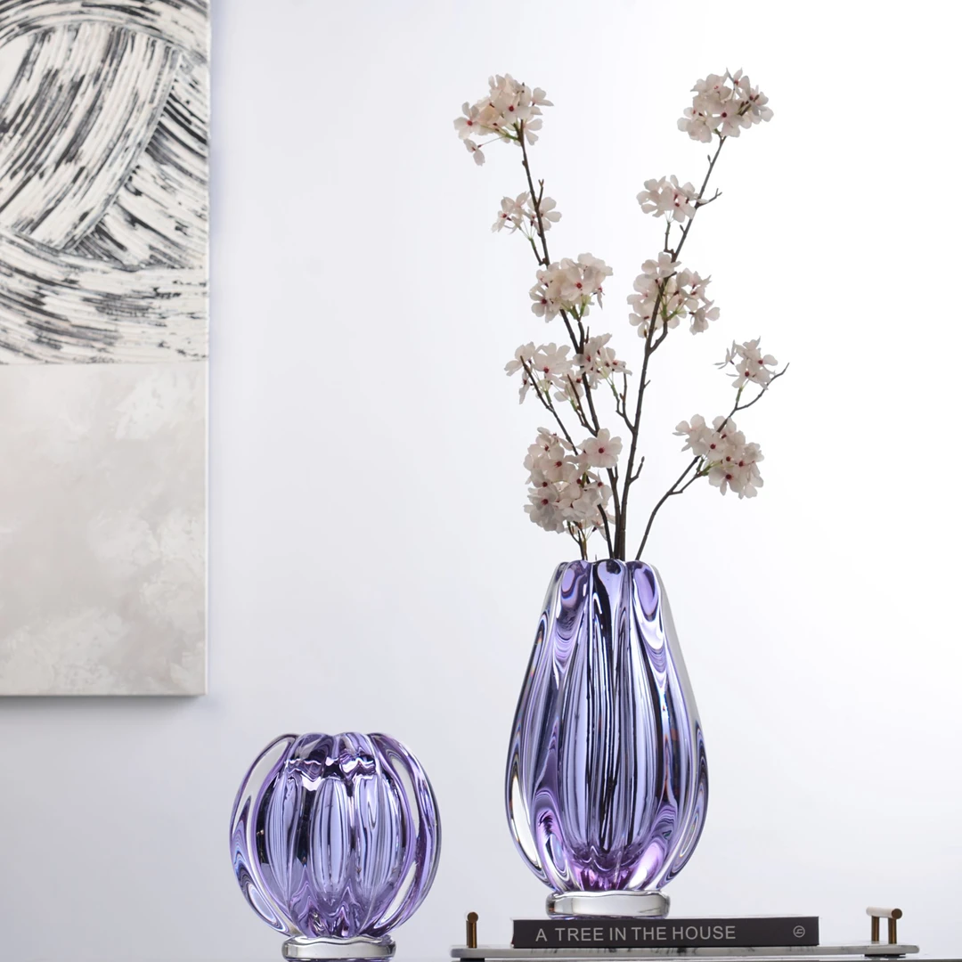 品一轩琉璃【紫色条纹大肚瓶】现代简约高级感琉璃花瓶
