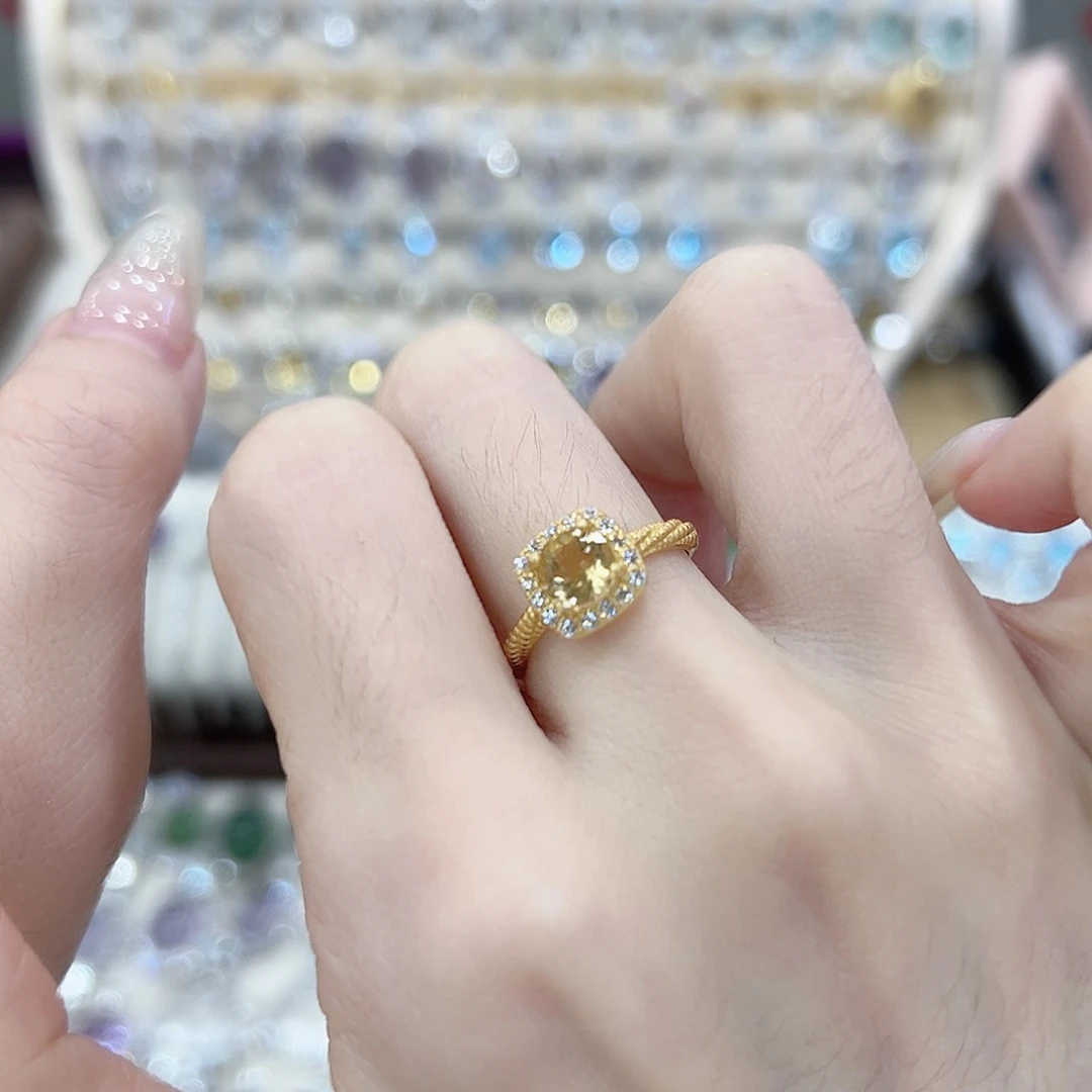 秋***明黄晶戒指银S925镶嵌