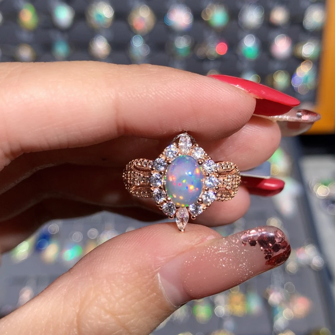 银S925镶嵌欧泊欧泊戒指y