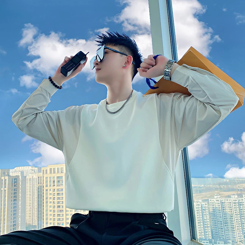 春秋款圆领卫衣男春季潮牌美式休闲宽松学生外套男士长袖百搭