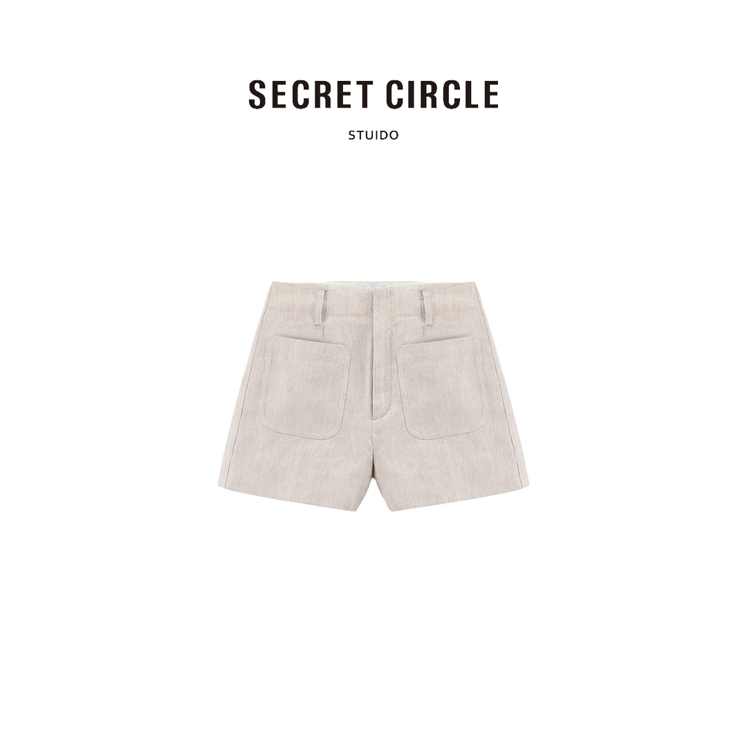 SECRET CIRCLE·秘社 -复古风腰头撞色短裤暗扣前幅贴袋裤子10182