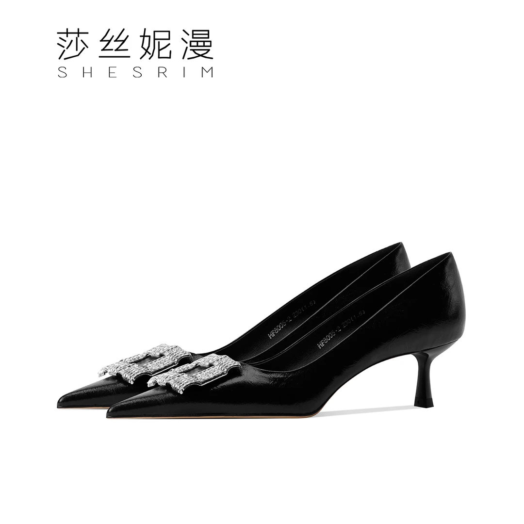 154-2025春新款尖头法式常规细跟高跟鞋女鞋时尚黑色浅口单鞋