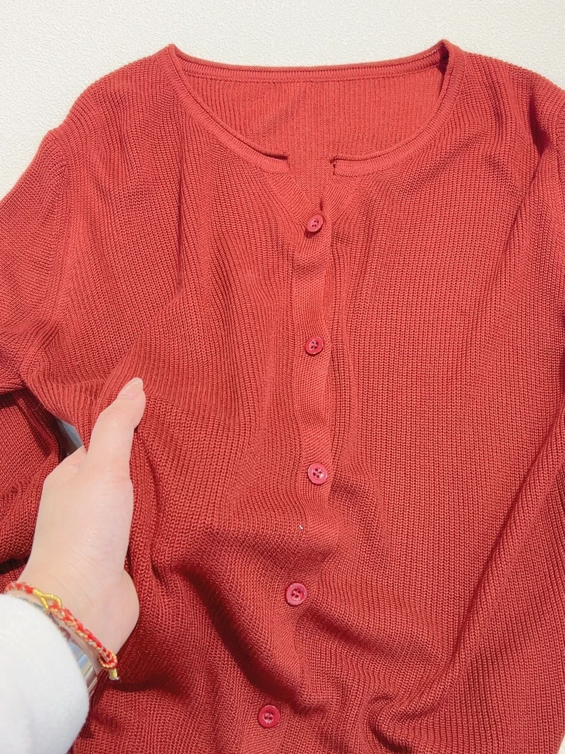 初秋家春季新款红色开衫