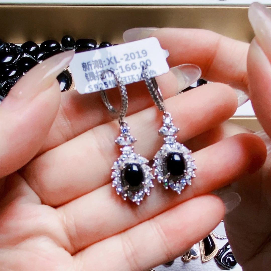 翡翠银S925镶嵌耳饰