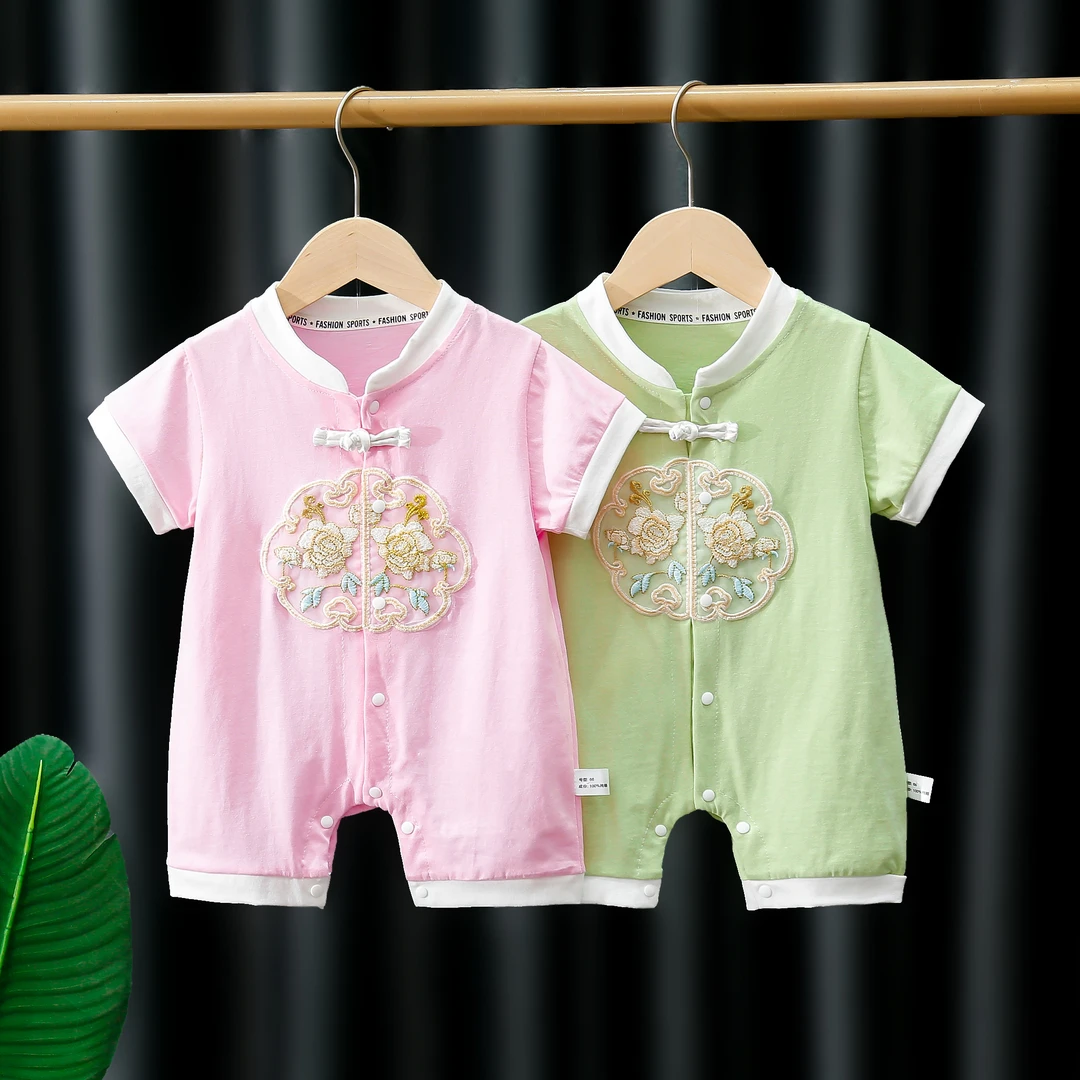 【中国风】萌娃婴儿半袖连体衣夏季纯棉哈衣薄款宝宝连体衣周岁礼服