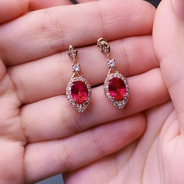 红宝石银S925镶嵌耳饰