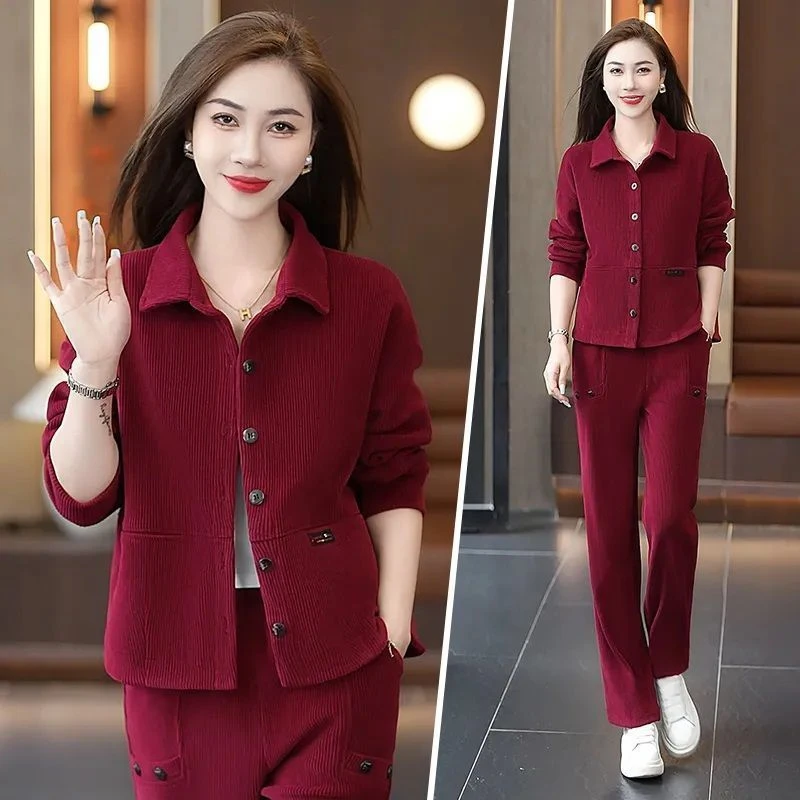 百搭运动服套装女2025春秋季新款时尚洋气妈妈装遮肚休闲服两件套