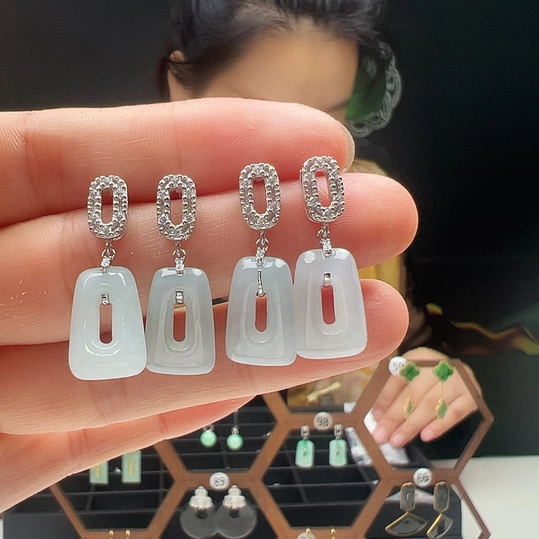 银S925镶嵌翡翠耳饰