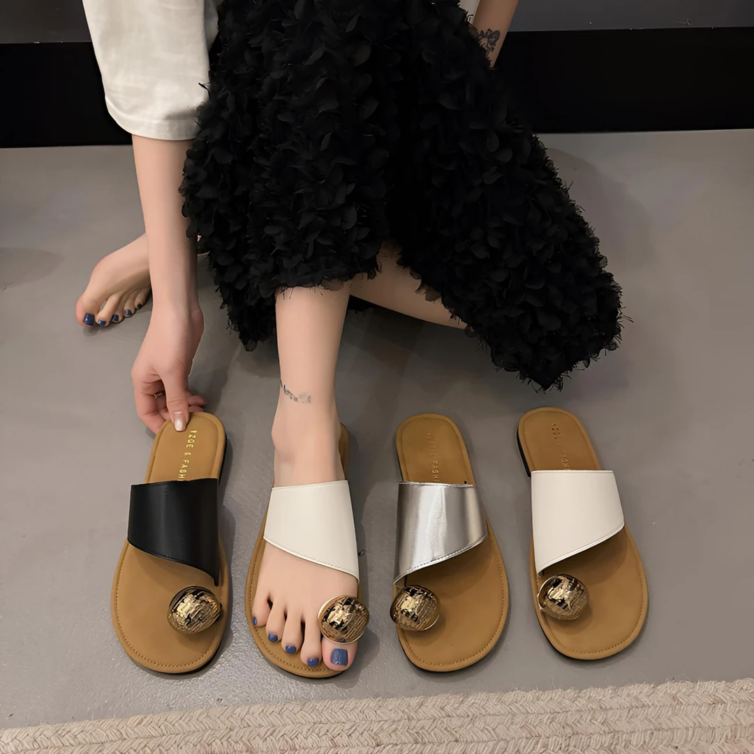 网红韩版时尚套趾拖鞋女夏外穿2025年新款平底舒适一字厚底凉拖鞋