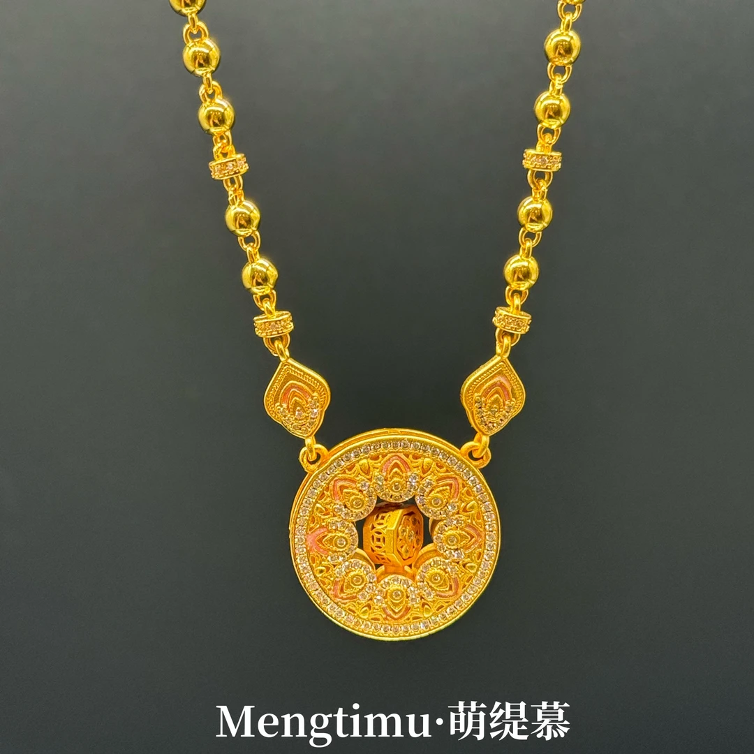 铜合金项链 店同款凤羽莲花项链可转动人生四美八宝罗盘套链女