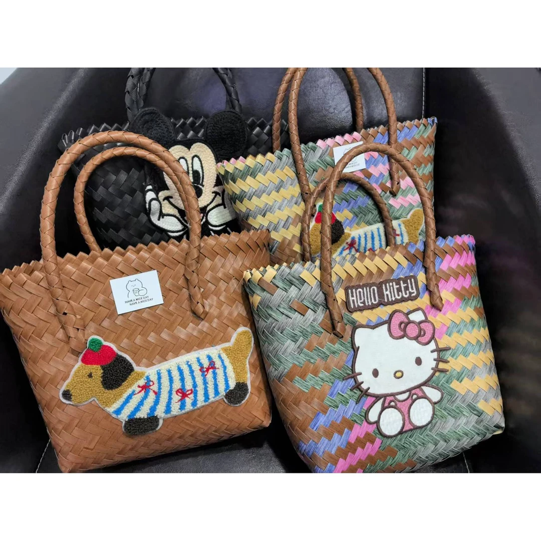 新款法式撞色简约卡通时尚编织手提包BZB053