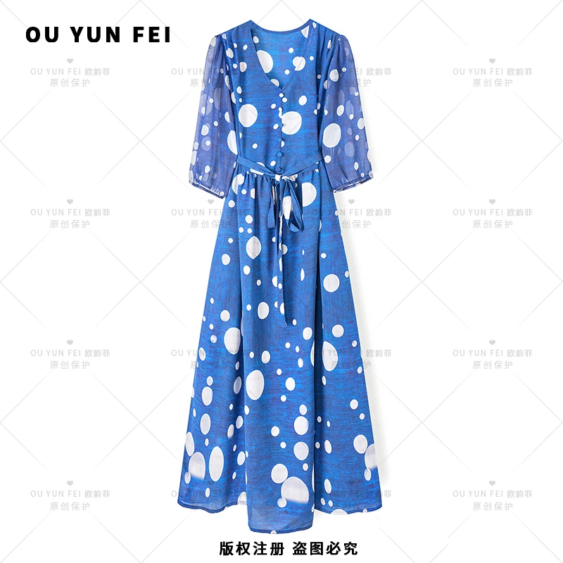 【海蓝之谜】连衣裙女新款气质显瘦穿搭时尚洋气印花长裙AQ1019