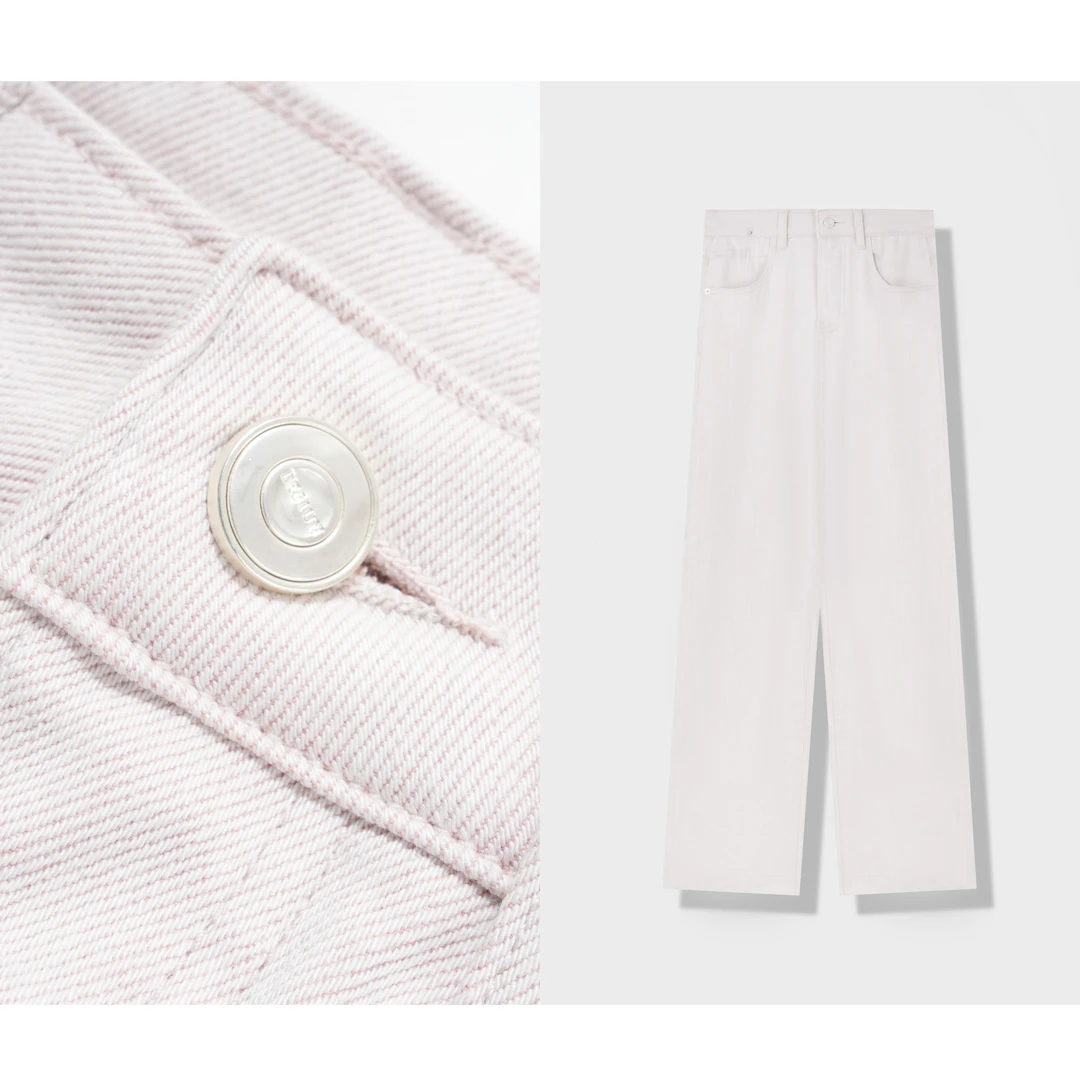 6059【浮花浪蕊】粉色阔腿裤2025年春夏新款直筒牛仔裤女直筒裤A3