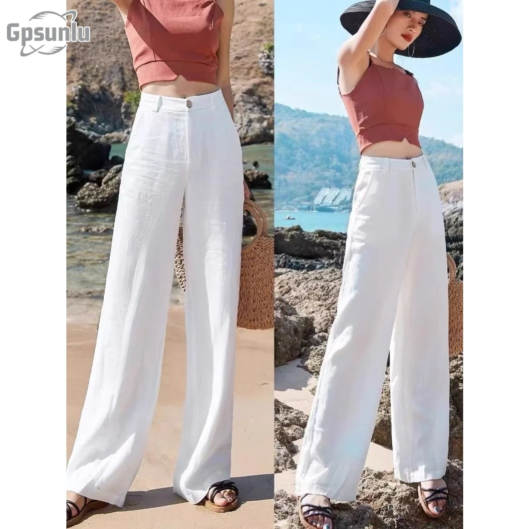 gpsunlu夏季薄款白色裤子新款宽松垂感休闲防港风垂感直筒阔腿裤