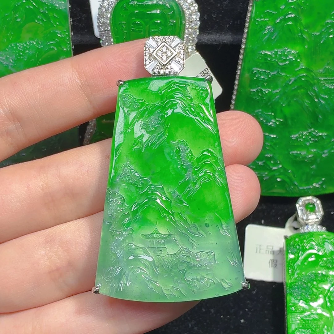 翡翠银S925镶嵌颈饰天然A货翡翠