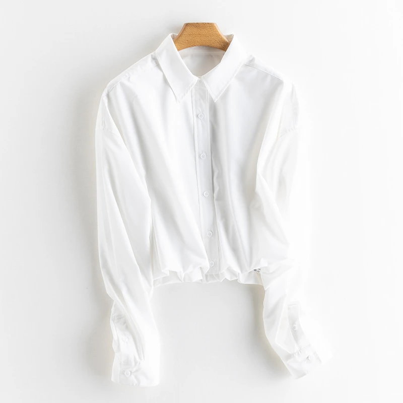 免烫亲肤长袖衬衫设计感短款廓形花苞显瘦宽松衬衣
