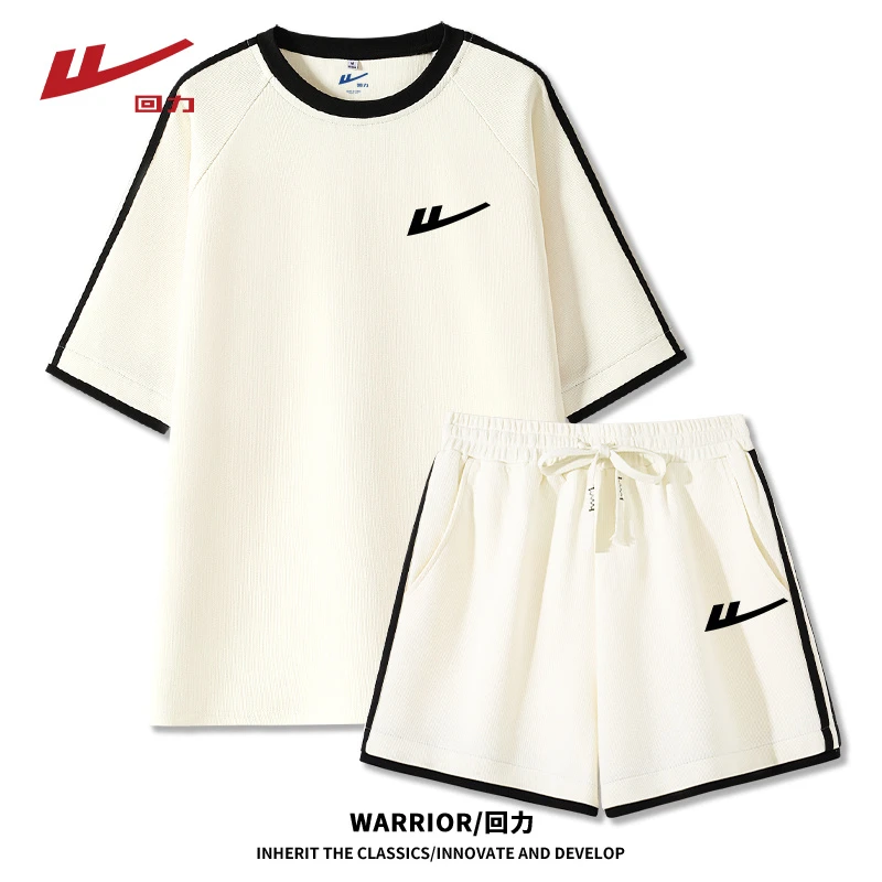 回力五一出行配套衣服华夫格运动服ins潮流夏季韩版情侣宽松百搭