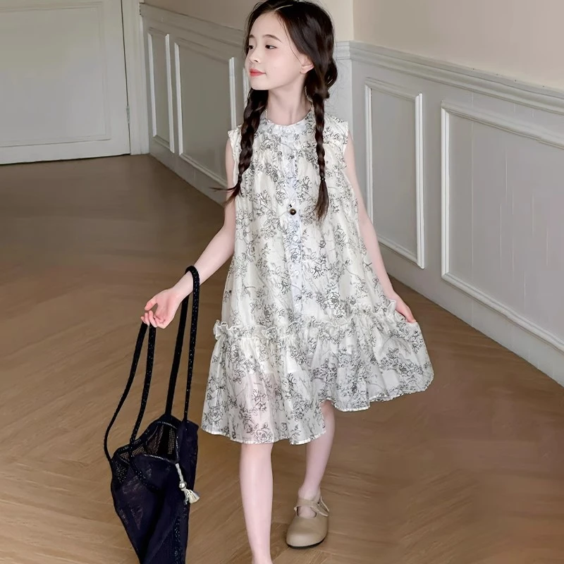 女童连衣裙夏季2025新款女大童夏装碎花汉服裙儿童公主裙女孩裙子
