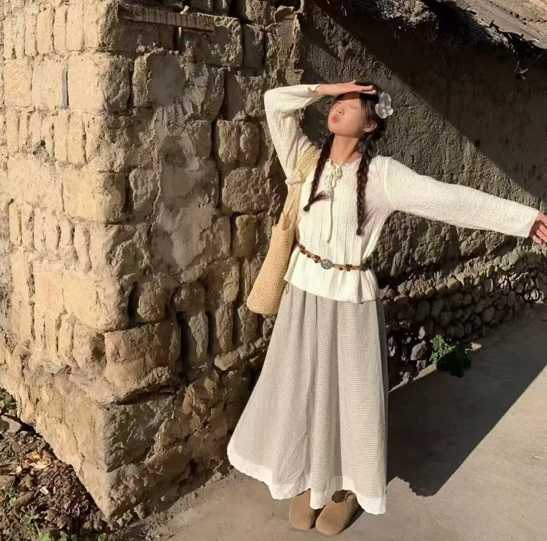 两件套装春款小个子甜美减龄系绳小衫女搭配显瘦格格半身裙