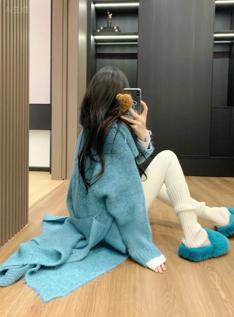 2025秋季新款高级感慵懒风韩系中长款针织开衫毛衣百搭外套