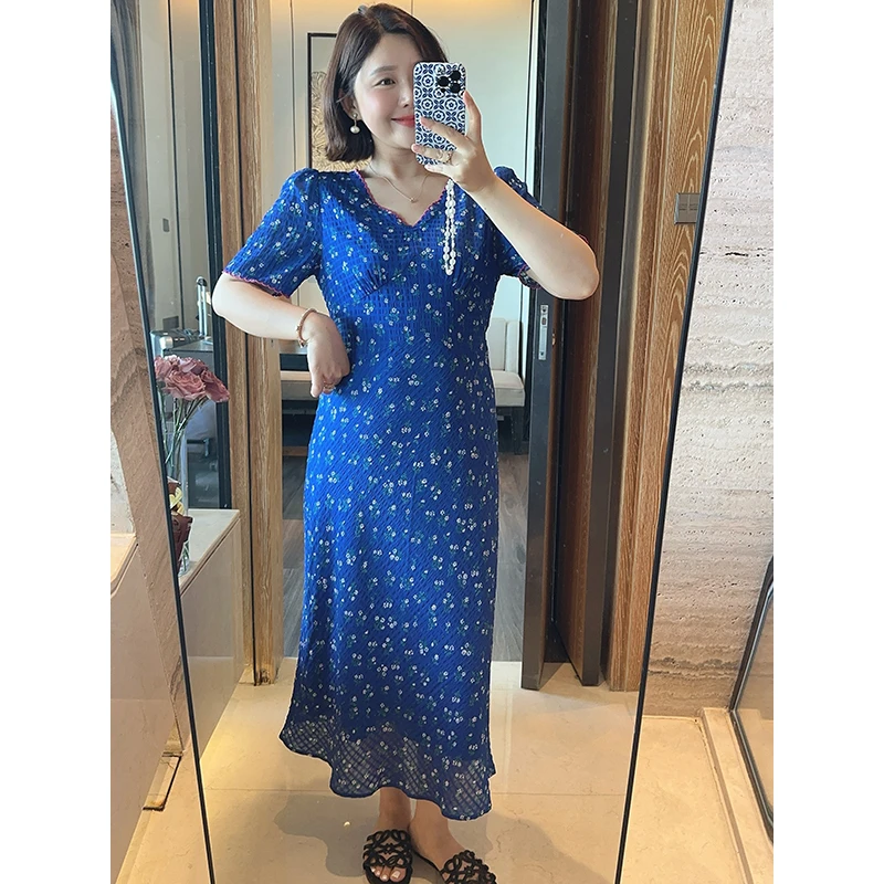 【DIS 现货】【蓝因花园】夏季气质收腰V领碎花连衣裙Z525Q09318