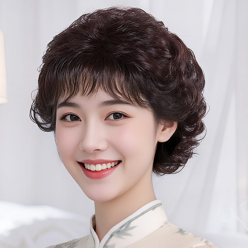 假发女全头套短发全真发中老年妈妈款真人发丝无痕隐形高端假发套
