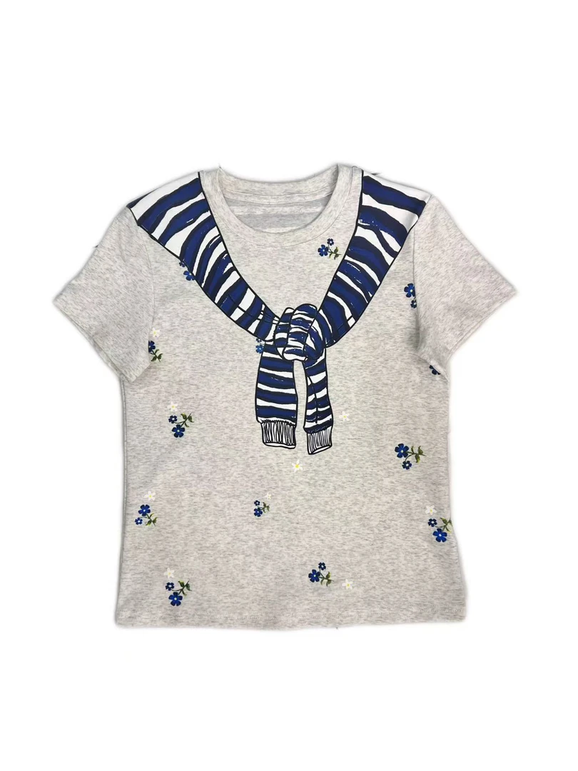 刺绣小花印花围巾领T恤574