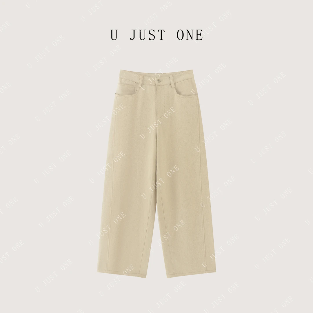 【U JUST ONE】透气长裤休闲裤刺绣高腰百搭阔腿裤垂感UJD25N0026
