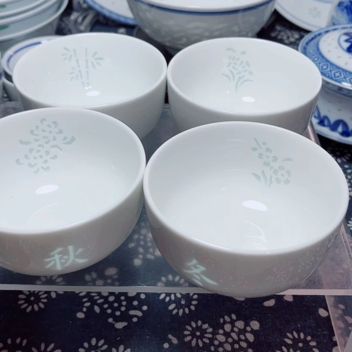 青花玲珑春夏秋冬小杯4个